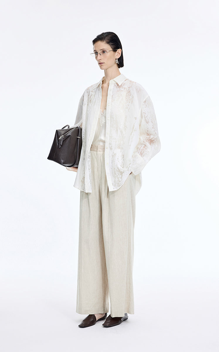 Pants / JNBY Linen Blend Wide-Leg Cuffed Pants