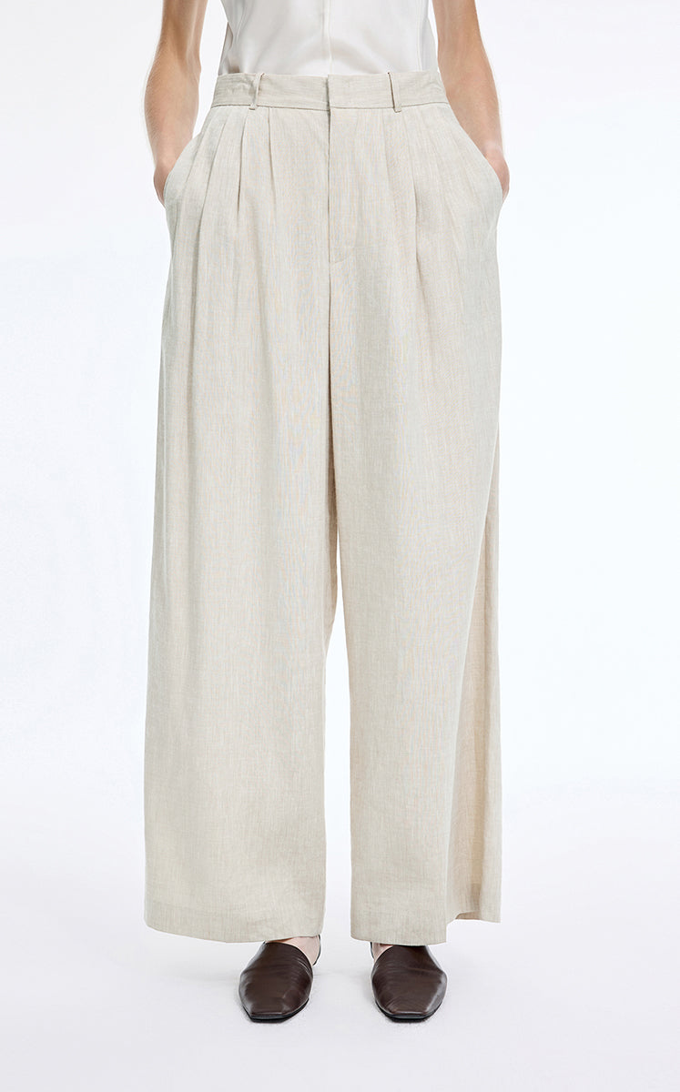 Pants / JNBY Linen Blend Wide-Leg Cuffed Pants