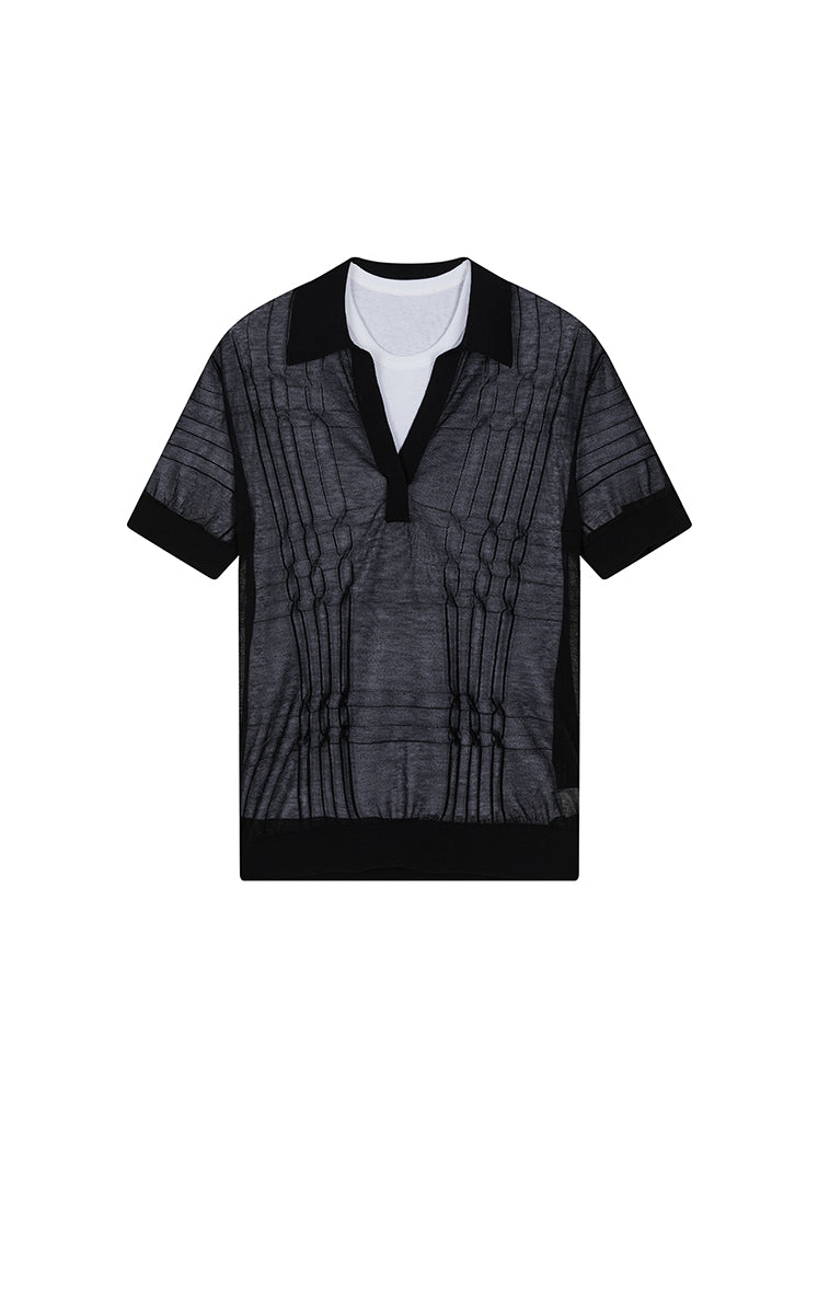 Polo Shirt / JNBY Layered Two-Piece Textured Jacquard Knit Polo