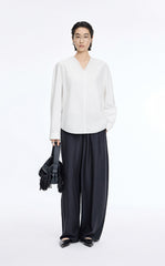 Shirt / JNBY Cotton Silk V-Neck Long Sleeve Top