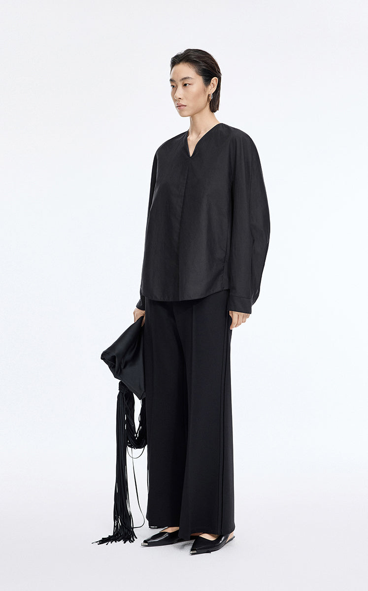 Shirt / JNBY Cotton Silk V-Neck Long Sleeve Top