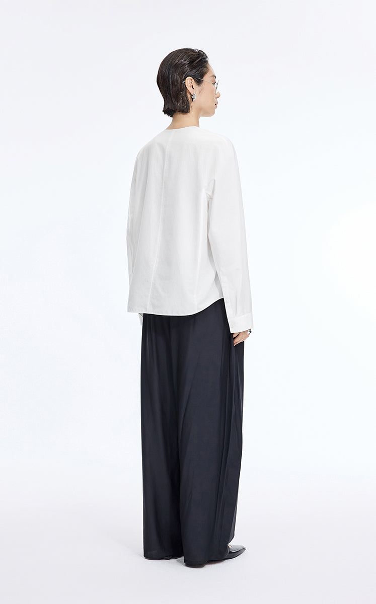 Shirt / JNBY Cotton Silk V-Neck Long Sleeve Top