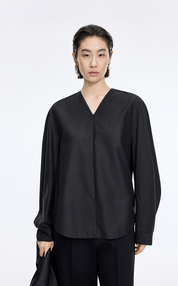 Shirt / JNBY Cotton Silk V-Neck Long Sleeve Top