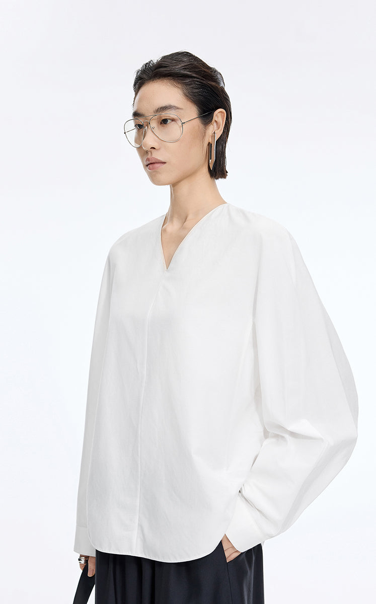Shirt / JNBY Cotton Silk V-Neck Long Sleeve Top