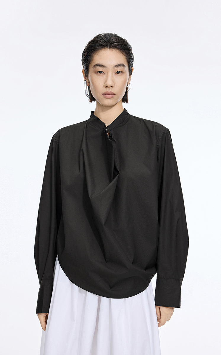 Shirt / JNBY Deconstructed Collar Cotton Blend Poplin Shirt