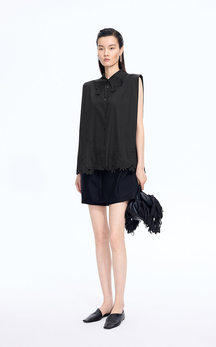 Shirt / JNBY Floral Cutwork Sleeveless Cotton Shirt