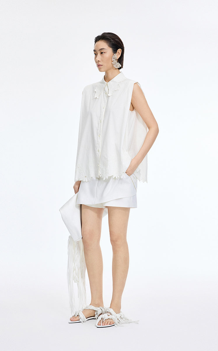 Shirt / JNBY Floral Cutwork Sleeveless Cotton Shirt