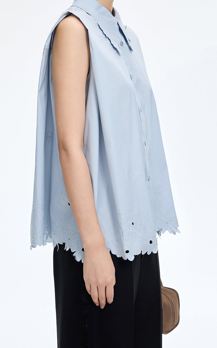 Shirt / JNBY Floral Cutwork Sleeveless Cotton Shirt