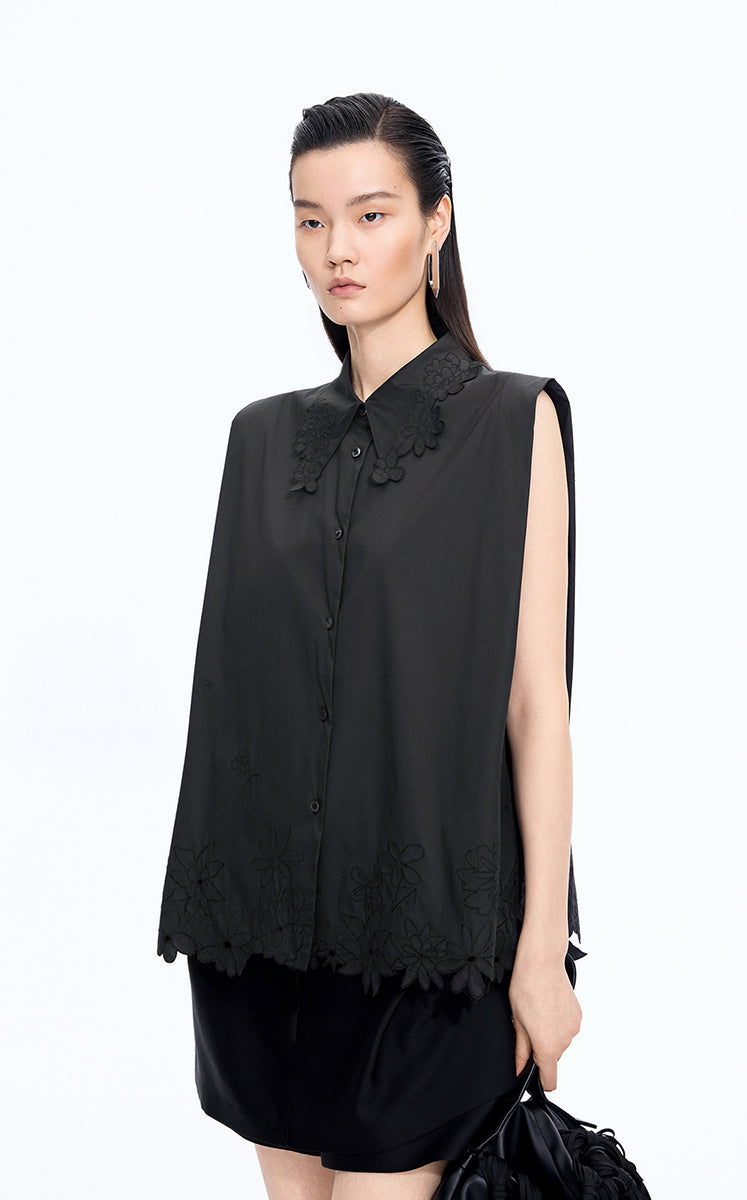 Shirt / JNBY Floral Cutwork Sleeveless Cotton Shirt