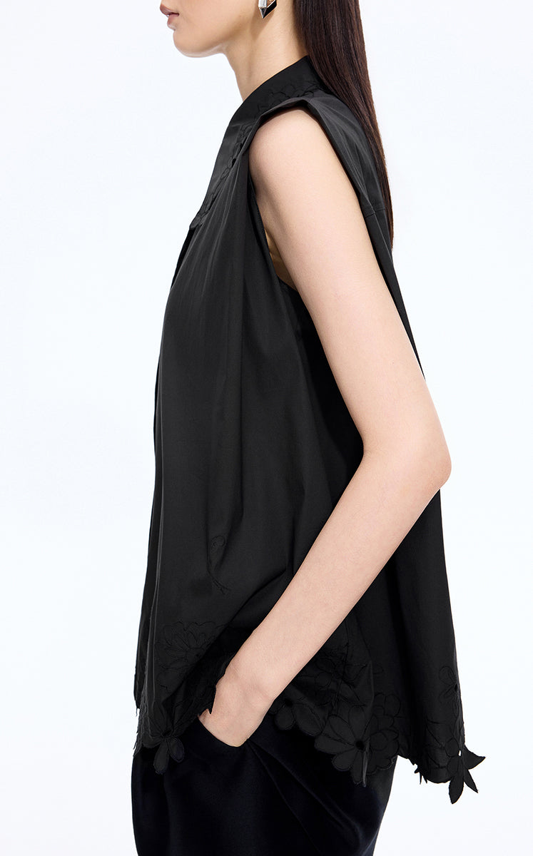Shirt / JNBY Floral Cutwork Sleeveless Cotton Shirt