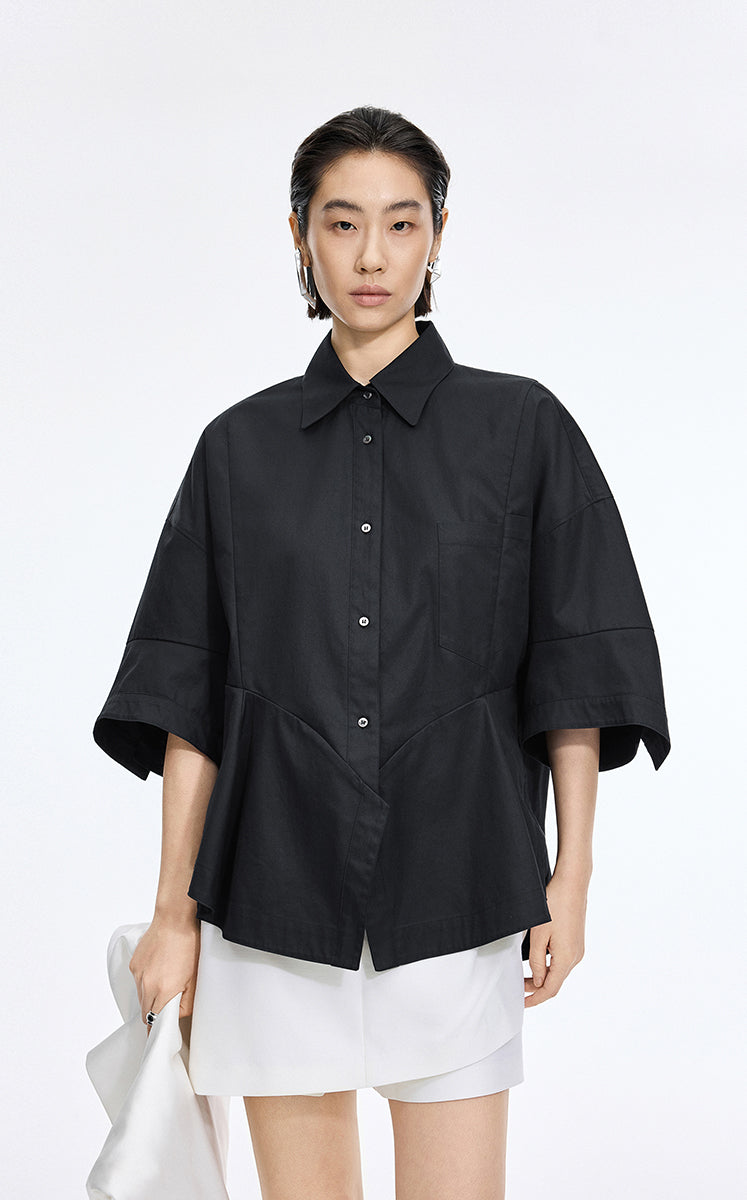 Shirt / JNBY Oversized Cutout Short Sleeve Cotton Shirt