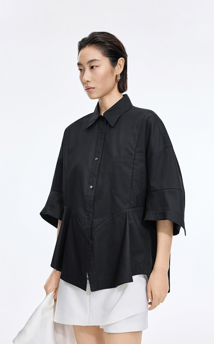 Shirt / JNBY Oversized Cutout Short Sleeve Cotton Shirt