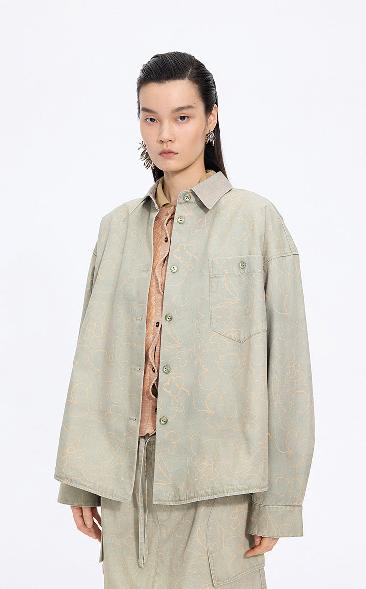 Shirt / JNBY Oversized Floral Print Cotton Shirt