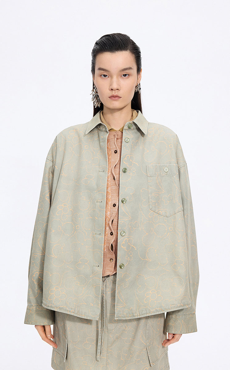 Shirt / JNBY Oversized Floral Print Cotton Shirt