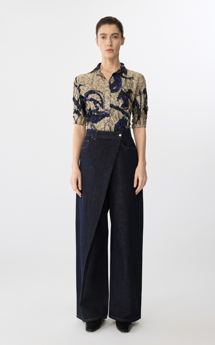 Shirt / JNBY Pleated Floral Slim-Fit Shirt