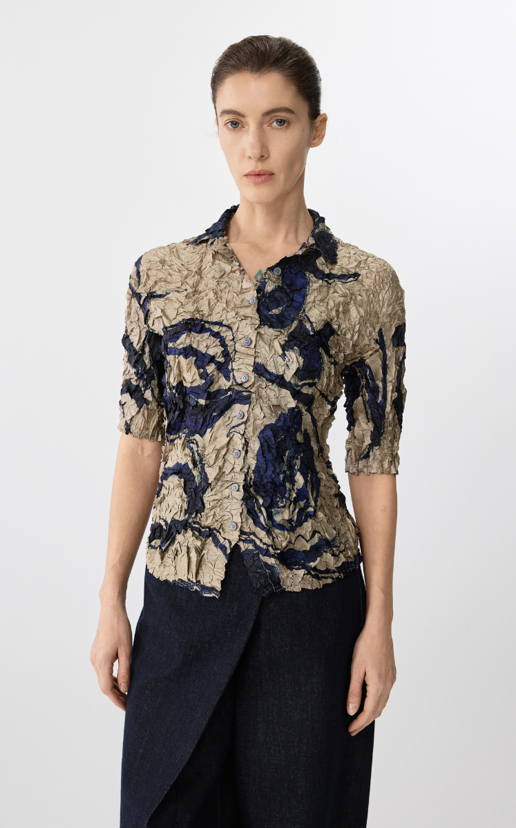 Shirt / JNBY Pleated Floral Slim-Fit Shirt