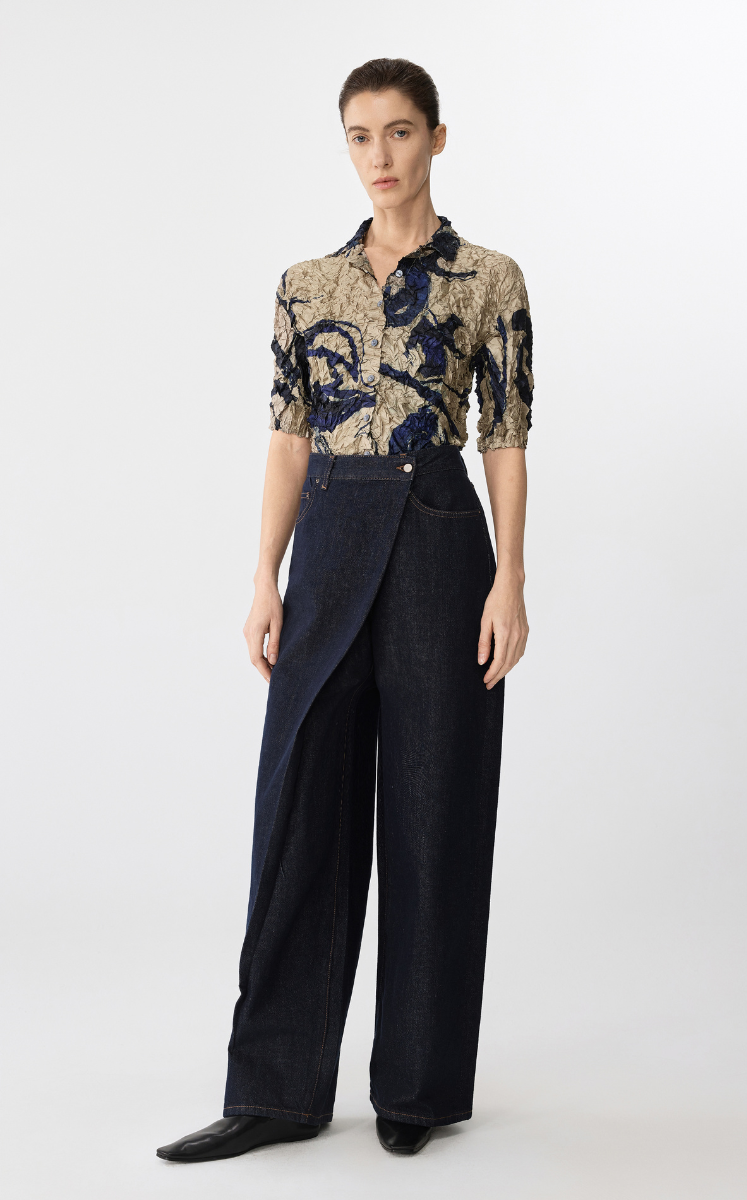 Shirt / JNBY Pleated Floral Slim-Fit Shirt