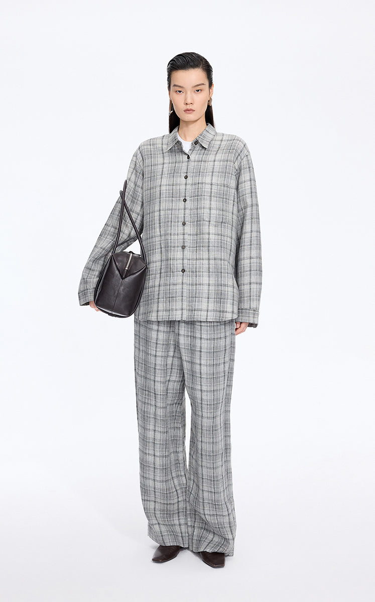 Shirt / JNBY Relaxed Linen Plaid Shirt