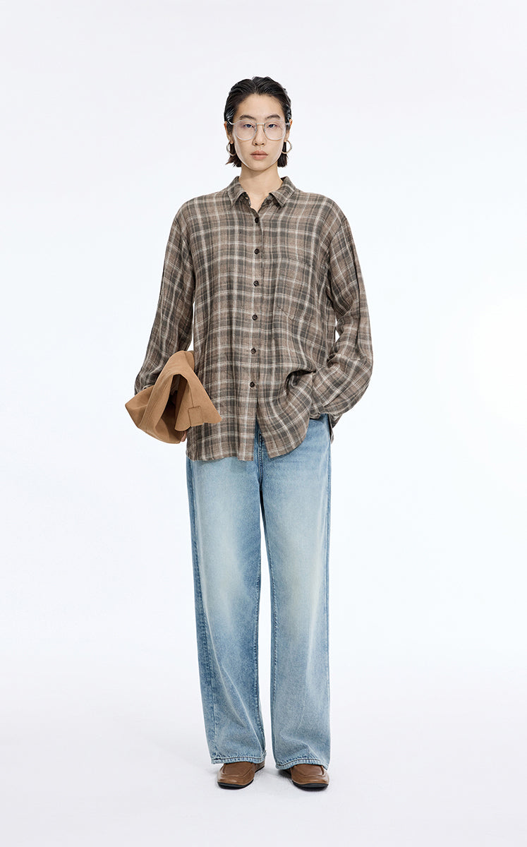 Shirt / JNBY Relaxed Linen Plaid Shirt
