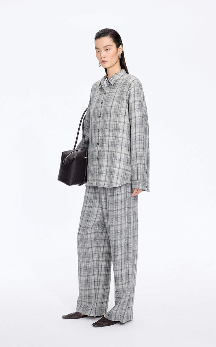 Shirt / JNBY Relaxed Linen Plaid Shirt