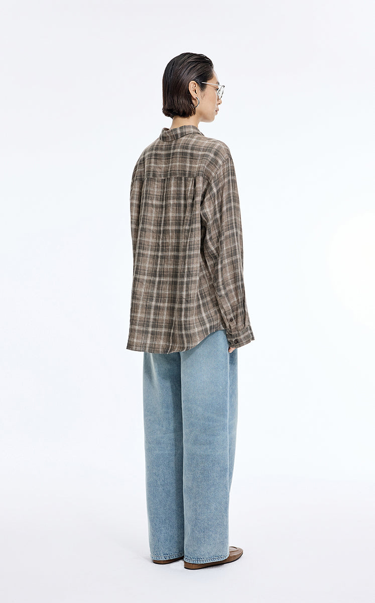 Shirt / JNBY Relaxed Linen Plaid Shirt