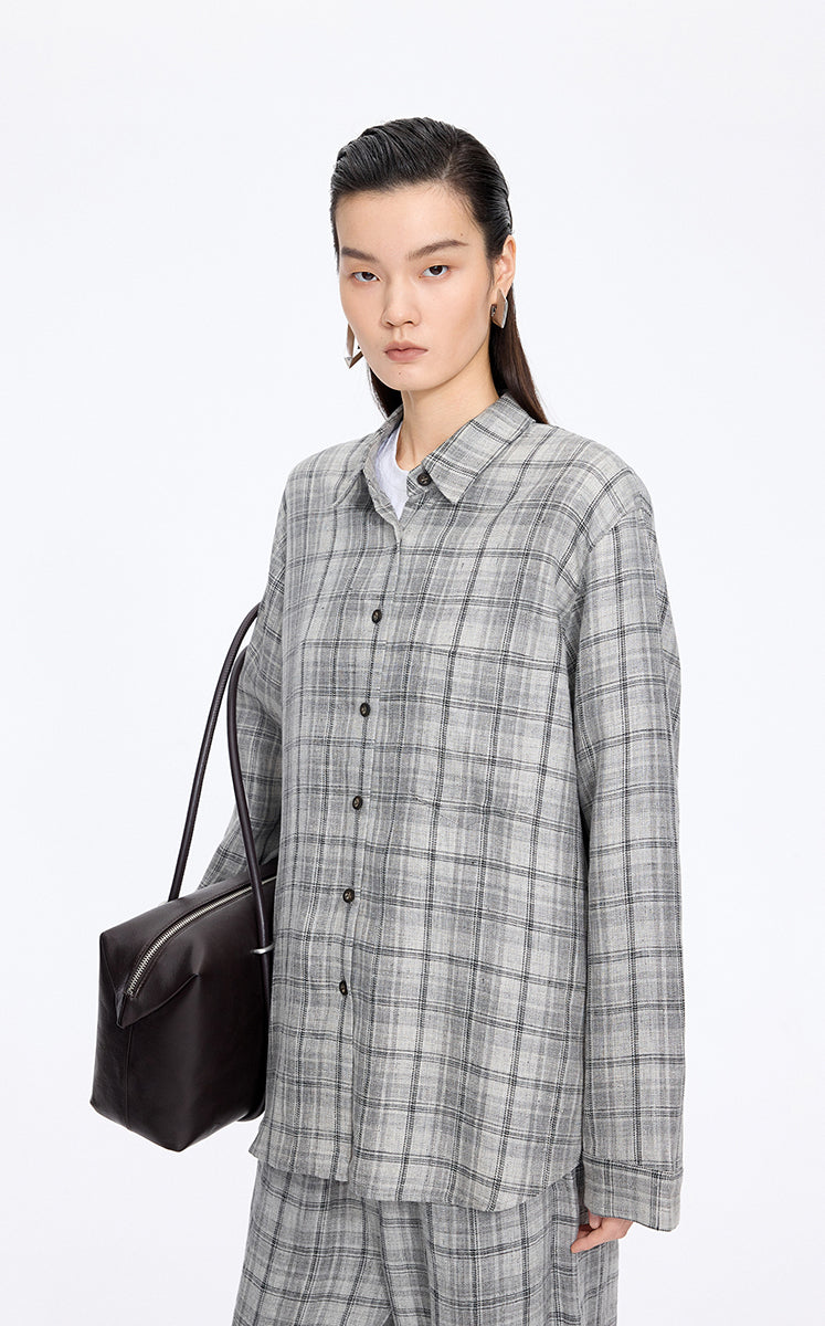 Shirt / JNBY Relaxed Linen Plaid Shirt