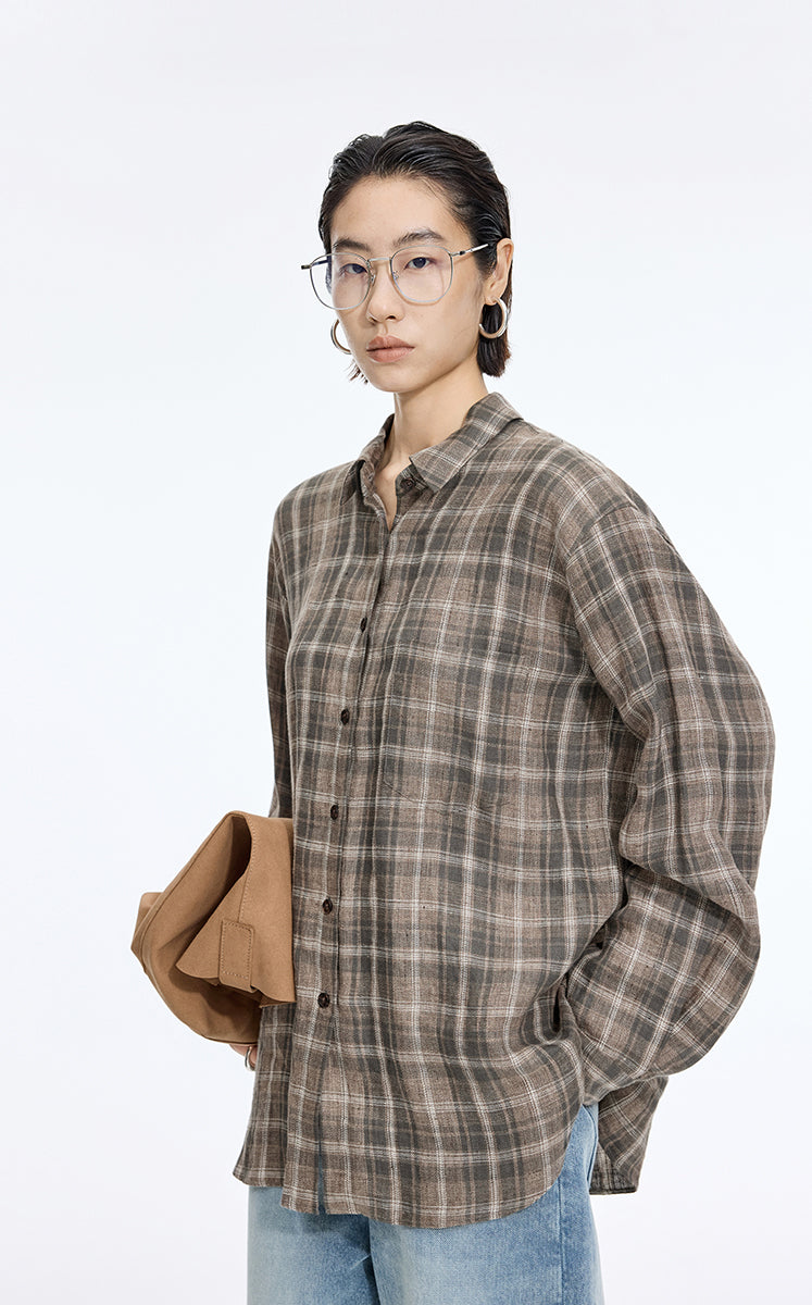 Shirt / JNBY Relaxed Linen Plaid Shirt