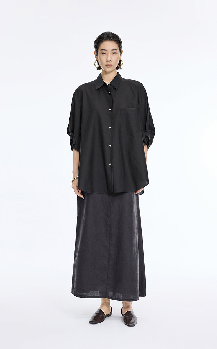 Shirt / JNBY Silk Cotton Oversized Short Sleeve Shirt