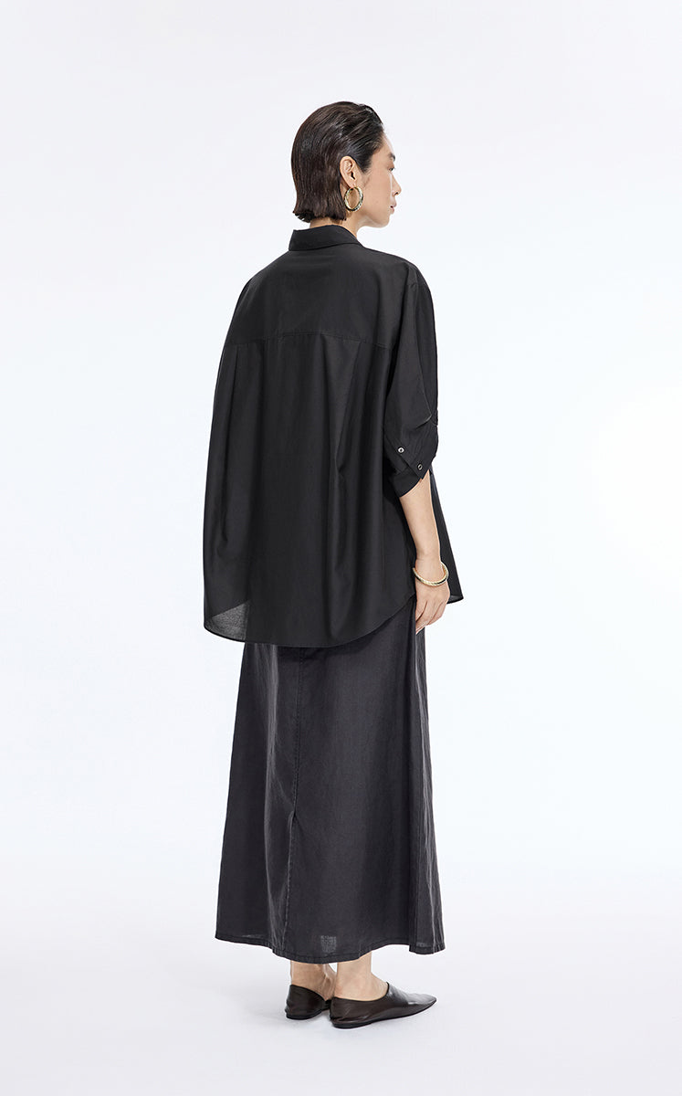 Shirt / JNBY Silk Cotton Oversized Short Sleeve Shirt