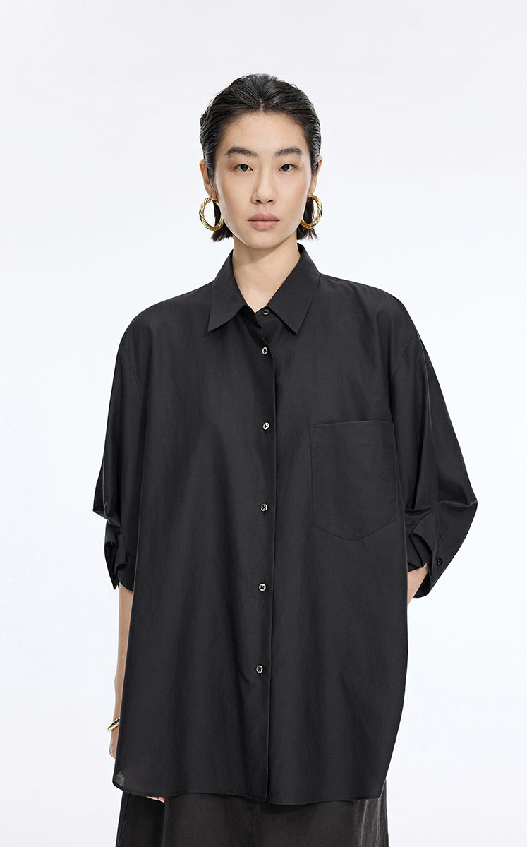 Shirt / JNBY Silk Cotton Oversized Short Sleeve Shirt