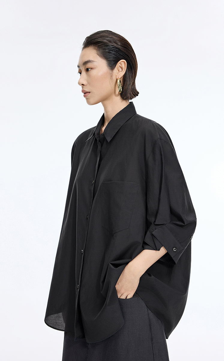 Shirt / JNBY Silk Cotton Oversized Short Sleeve Shirt