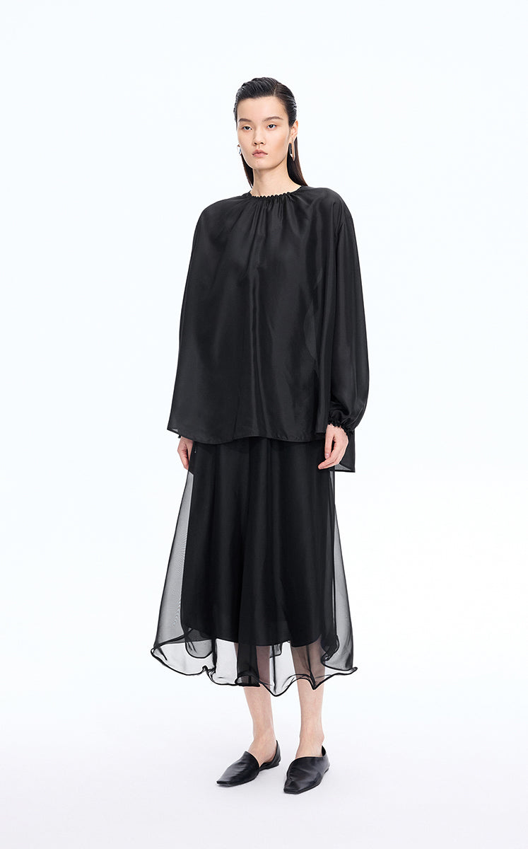 Shirt / JNBY Silk Loose Fit Long Sleeve Shirt