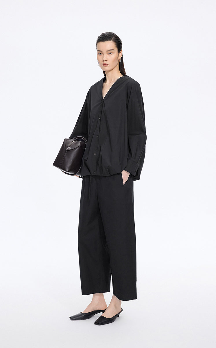 Shirt / JNBY V-Neck Poplin Oversized Shirt