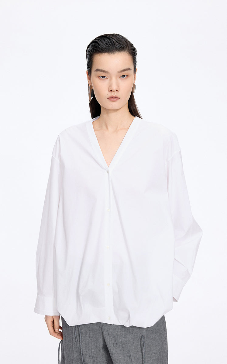Shirt / JNBY V-Neck Poplin Oversized Shirt