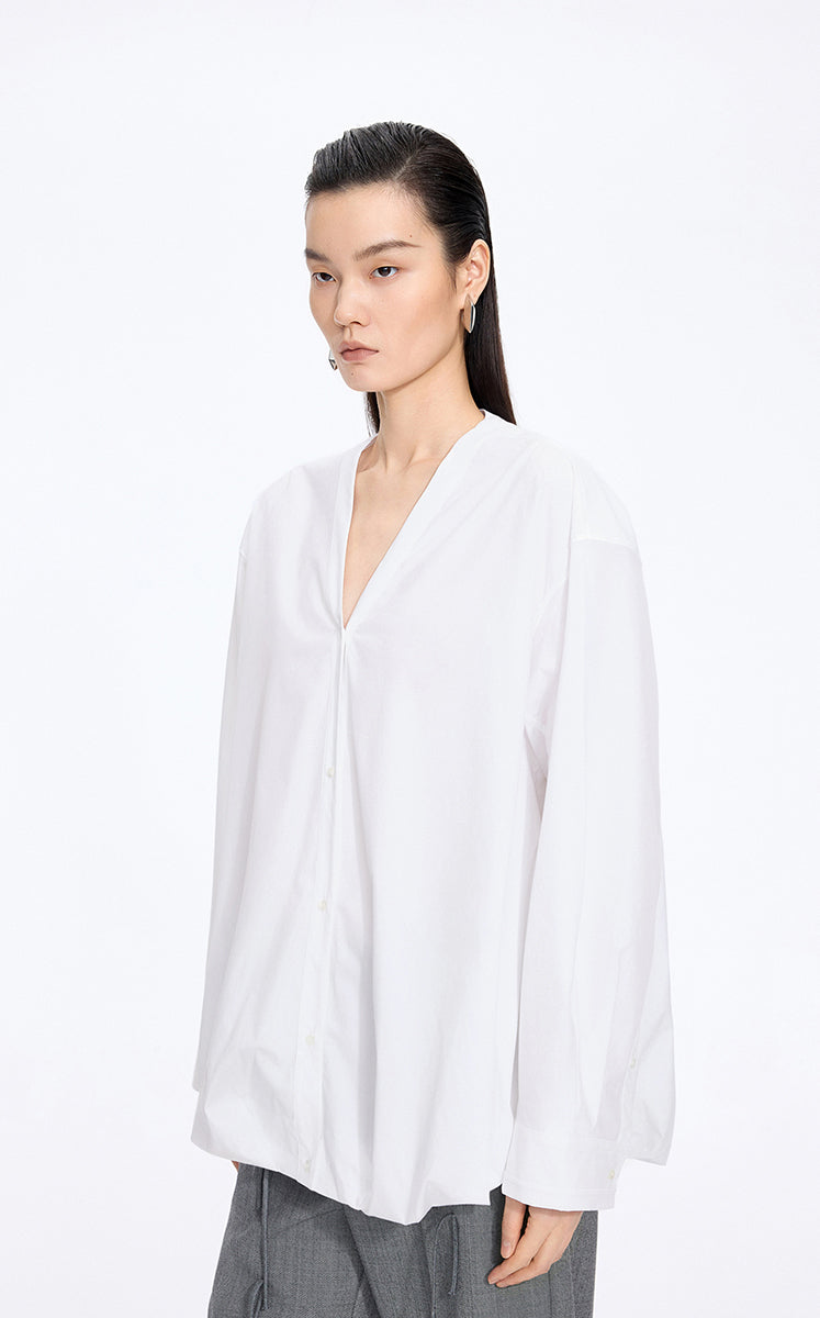 Shirt / JNBY V-Neck Poplin Oversized Shirt