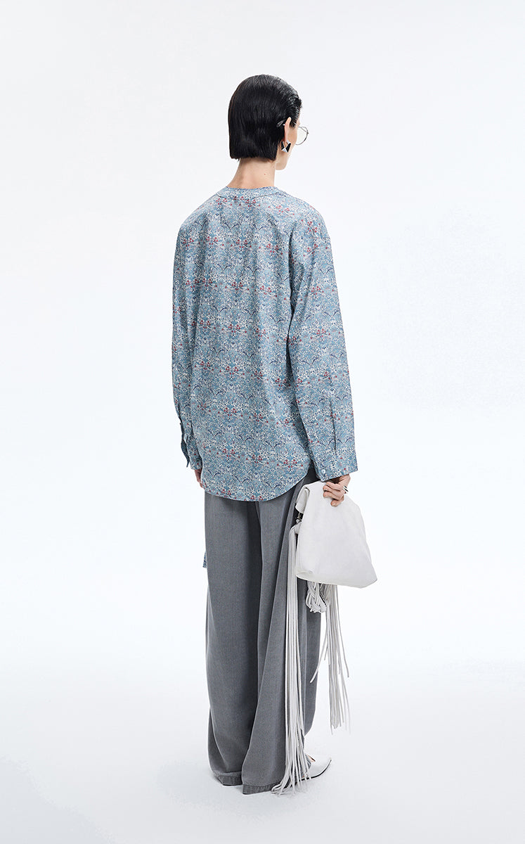 Shirt / JNBY V-neck Liberty Bird Print Cotton Shirt