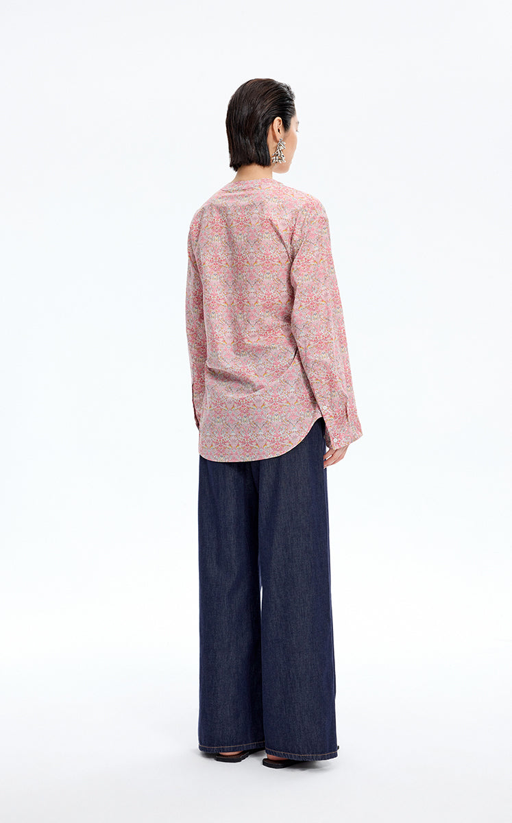 Shirt / JNBY V-neck Liberty Bird Print Cotton Shirt