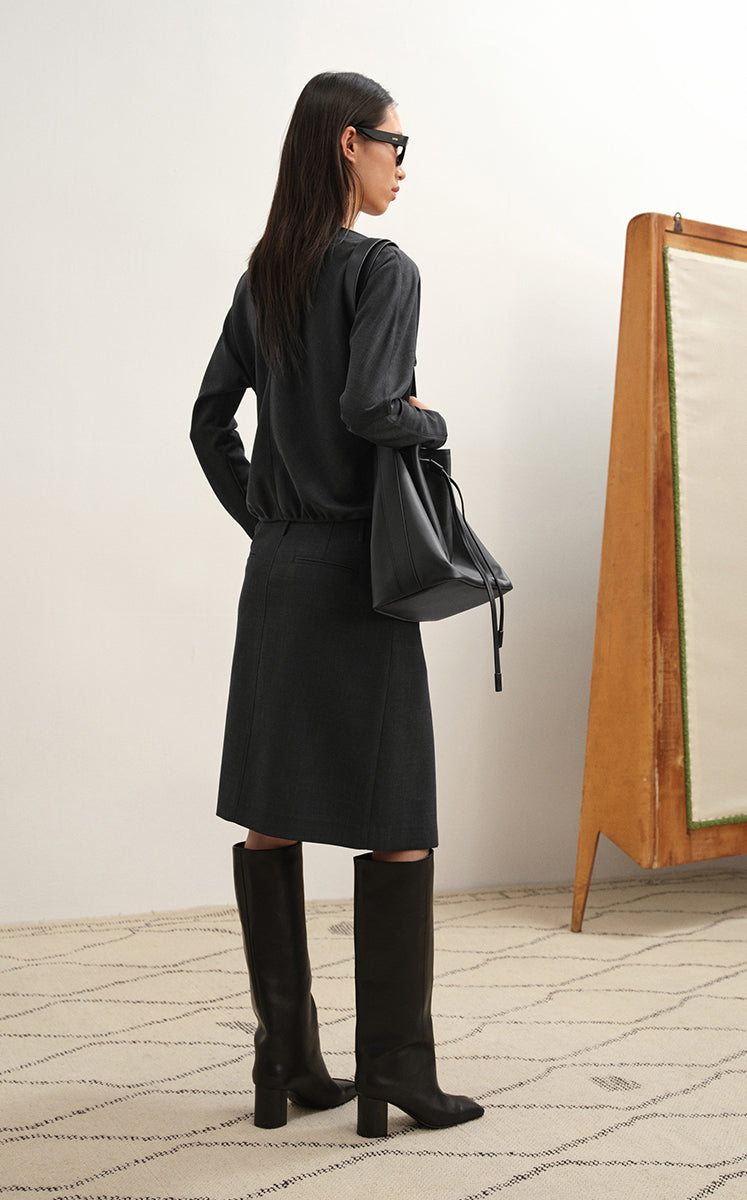 Shirt / LESS Wool Blend Relaxed Off-Shoulder Top