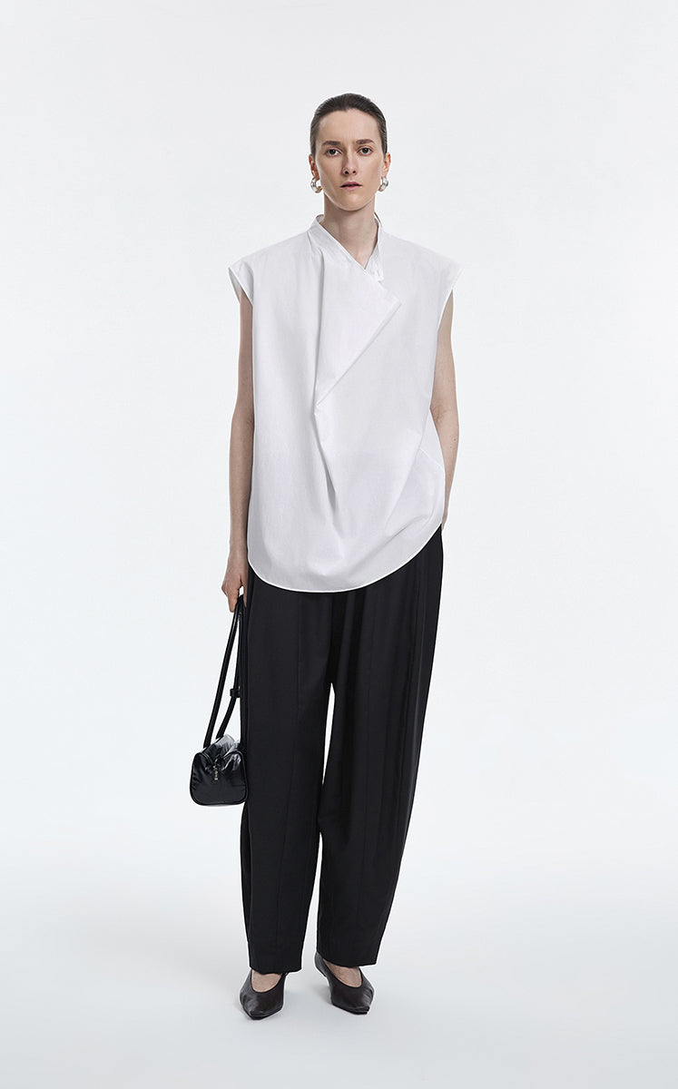 Shirt / JNBY Cotton Poplin Draped Sleeveless Oversize Top