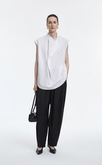 Shirt / JNBY Cotton Poplin Draped Sleeveless Oversize Top