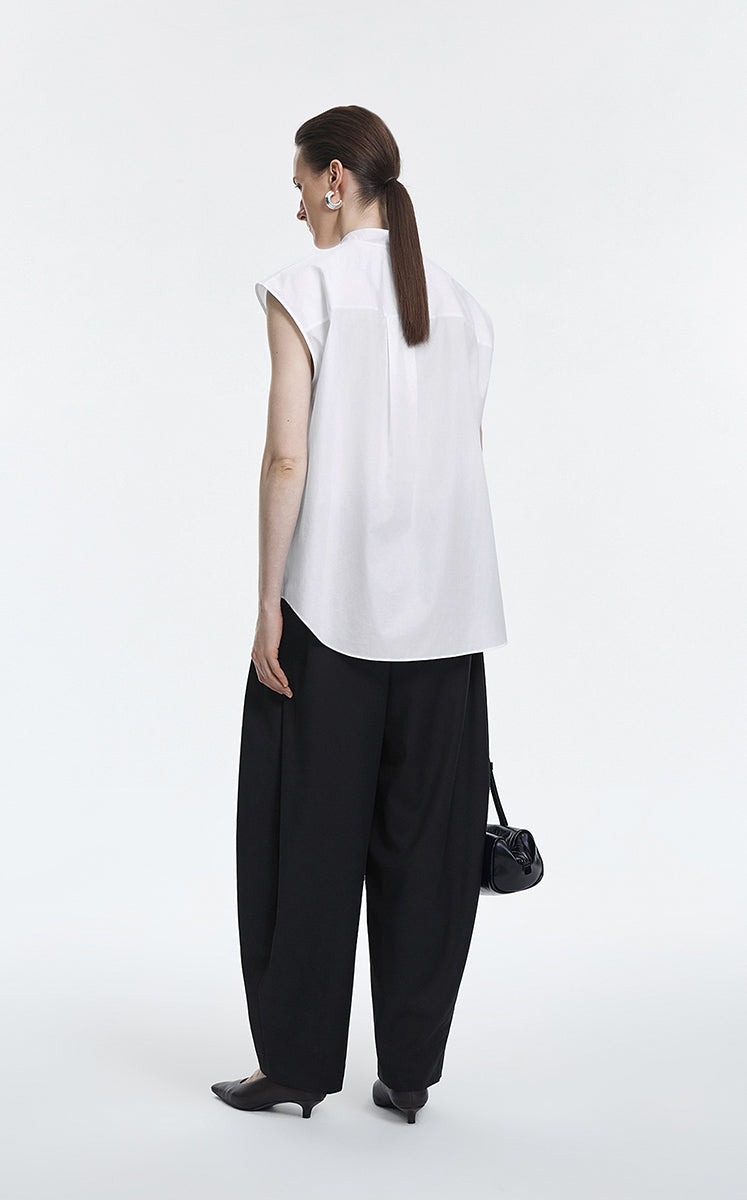 Shirt / JNBY Cotton Poplin Draped Sleeveless Oversize Top