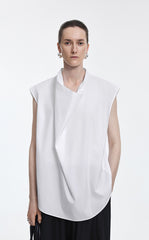 Shirt / JNBY Cotton Poplin Draped Sleeveless Oversize Top