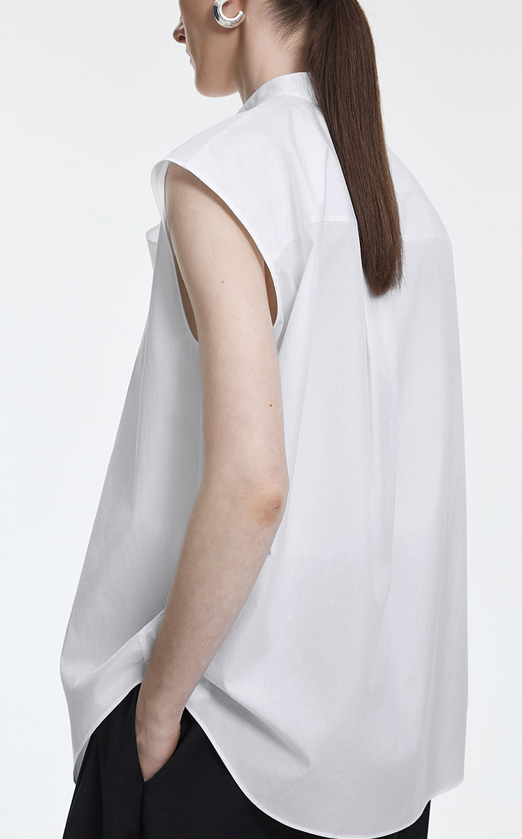 Shirt / JNBY Cotton Poplin Draped Sleeveless Oversize Top