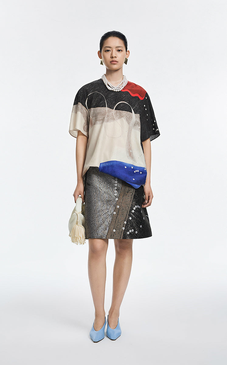 Shirt / JNBY Pearl Print Oversized Short Sleeve Shirt