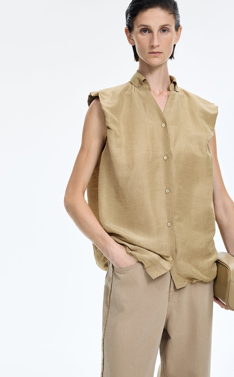 Shirt / JNBY Polka Dot Silk-Linen Sleeveless Shirt