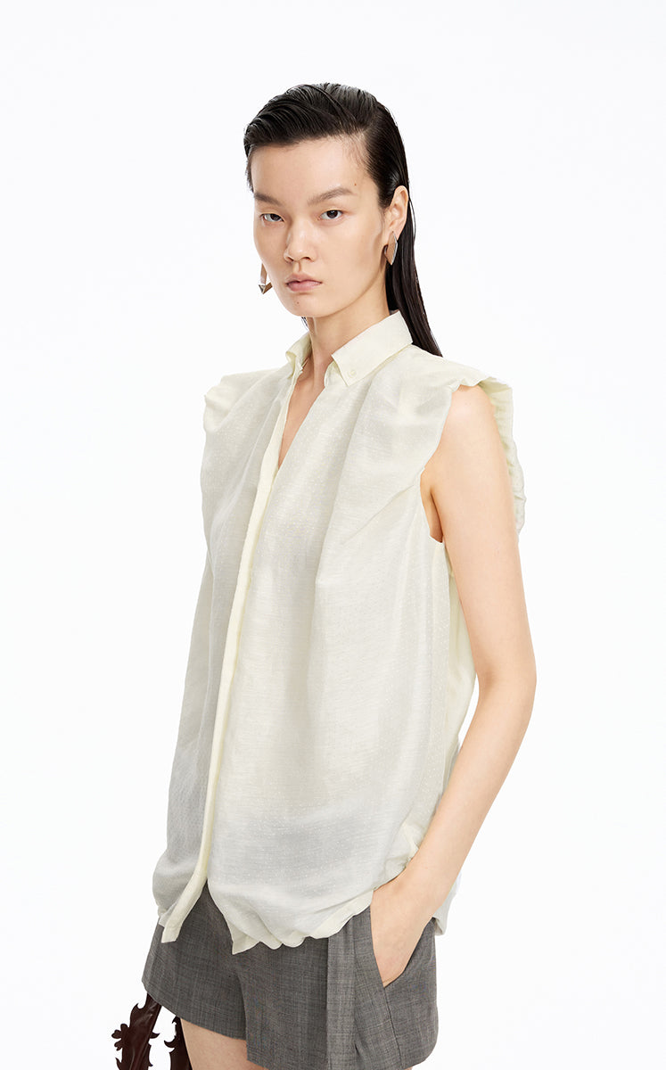 Shirt / JNBY Polka Dot Silk-Linen Sleeveless Shirt
