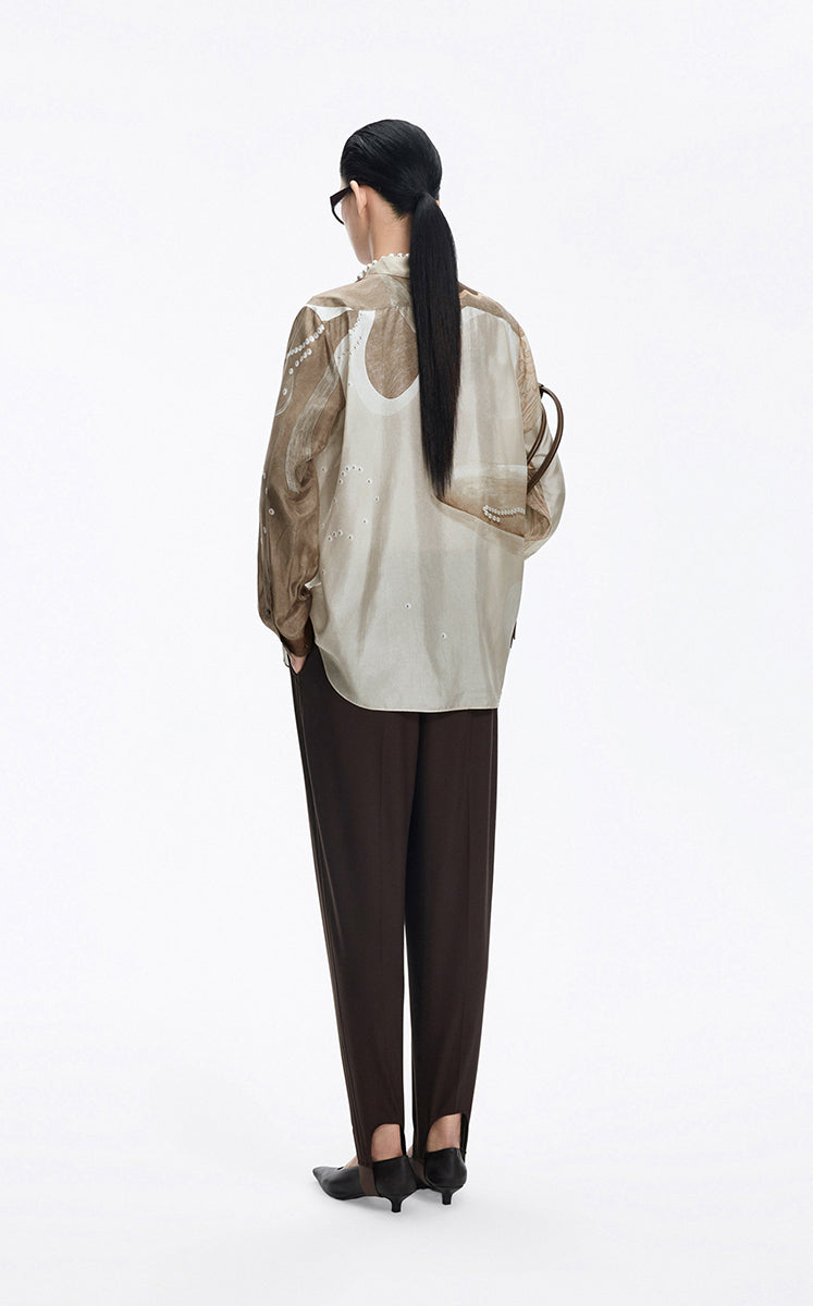 Shirt / JNBY Silk Pearl Print Relaxed Long Sleeve Shirt