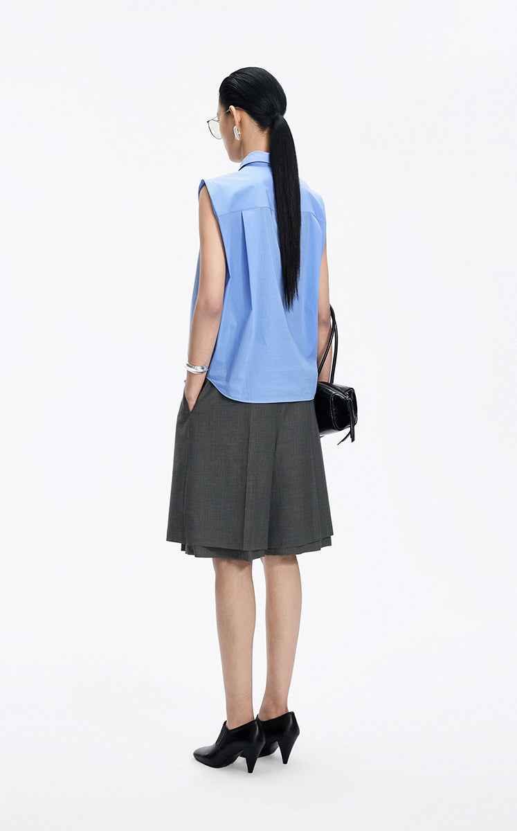 Shirt / JNBY Structured Sleeveless Cotton Pleated Shirt