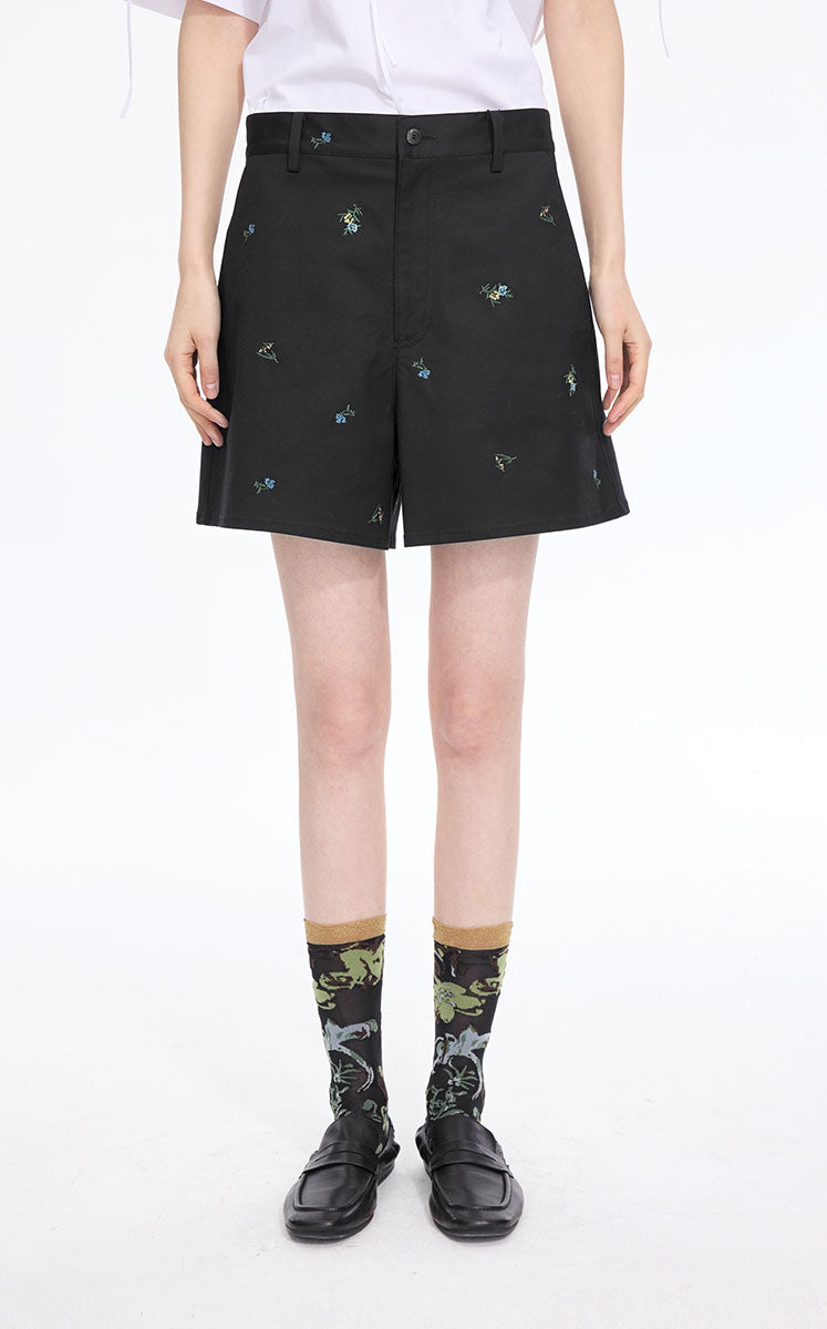 Shorts / JNBY Cotton Embroidered A-Line Shorts Black