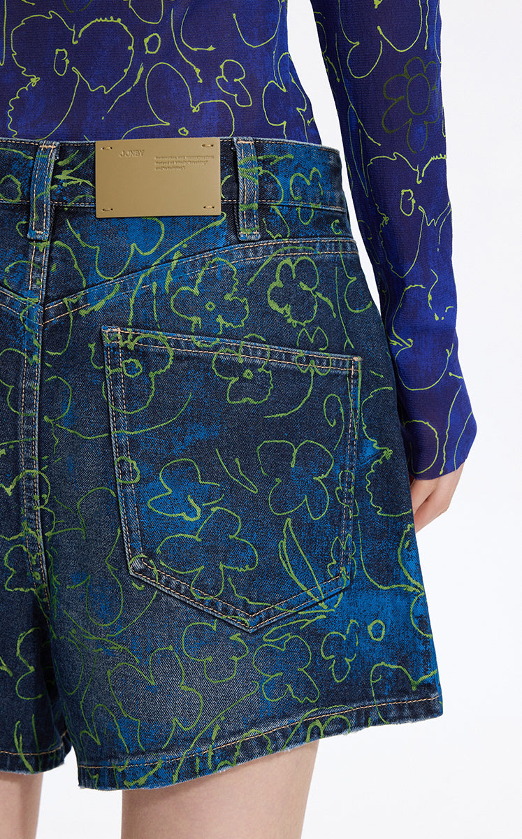 Shorts / JNBY Floral Print Denim Shorts